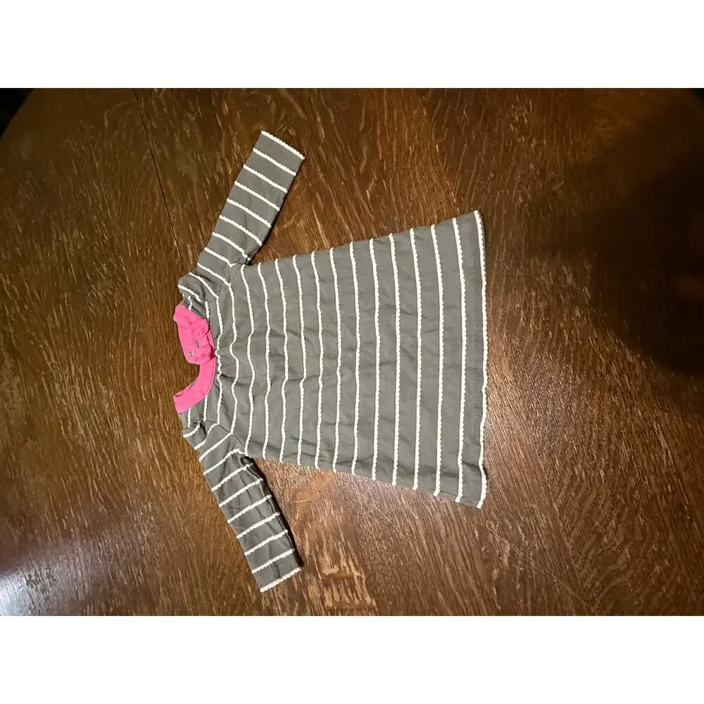 Gymboree Baby Girl Dress 12–18M Gray White Pink Collar BowLong SleeveCotton FLAW